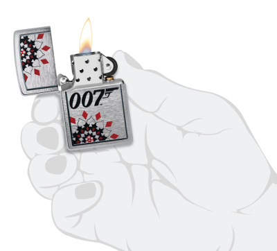 Зажигалка ZIPPO Джеймс Бонд с покрытием матовый хром | James Bond™ Brushed Chrome, латунь/сталь, серебристая, 38x13x57 мм