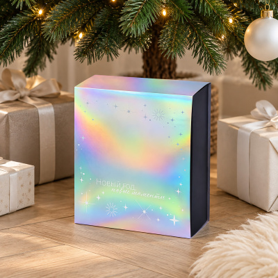 Подарочная коробка с голографическим шубером с печатью Aurora, XL вертикальный , размер XL- вертикальная