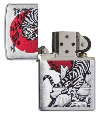 Зажигалка ZIPPO Азиатский тигр с покрытием матовый хром | Asian Tiger Brushed Chrome, латунь/сталь, серебристая, 38x13x57 мм