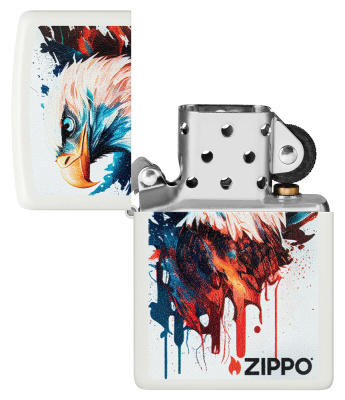 Зажигалка ZIPPO Нарисованный орел с белым матовым покрытием | Painted Eagle Design White Matte, латунь/сталь, белая, матовая, 38x13x57 мм