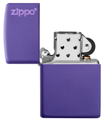 Зажигалка ZIPPO Логотип с фиолетовым матовым покрытием | Logo Purple Matte, латунь/сталь, фиолетовая, матовая, 38x13x57 мм