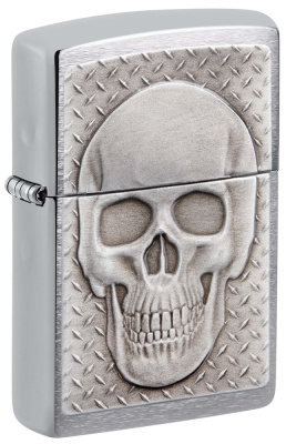 Зажигалка ZIPPO Череп с покрытием матовый хром | Skull Design Brushed Chrome, латунь/сталь, серебристая, 38x13x57 мм
