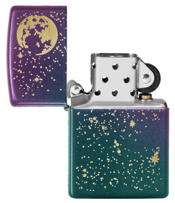 Зажигалка ZIPPO Звездное небо с зелено-фиолетовым покрытием | Starry Sky Iridescent, латунь/сталь, фиолетовая, матовая, 38x13x57 мм