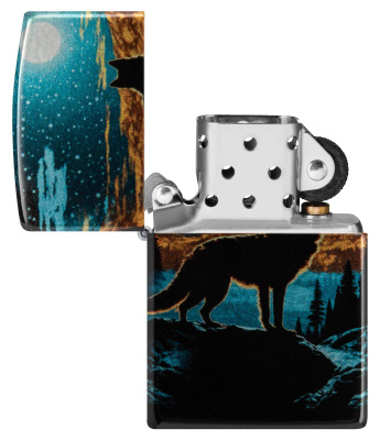 Зажигалка ZIPPO Moonlight Wolf Design с покрытием 540 Tumbled Chrome, латунь/сталь, разноцветная, 38x13x57 мм