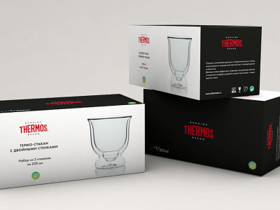 Набор стаканов из двойного стекла тм THERMOS 0,2L, в наборе 2 шт. , размер 200 мл