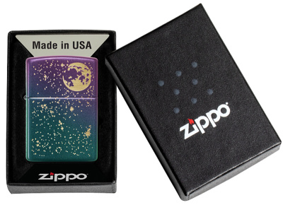 Зажигалка ZIPPO Звездное небо с зелено-фиолетовым покрытием | Starry Sky Iridescent, латунь/сталь, фиолетовая, матовая, 38x13x57 мм