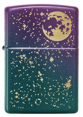 Зажигалка ZIPPO Звездное небо с зелено-фиолетовым покрытием | Starry Sky Iridescent, латунь/сталь, фиолетовая, матовая, 38x13x57 мм