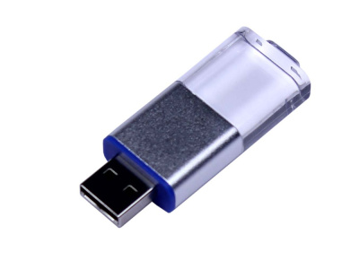 USB-флешка промо на 32 Гб прямоугольной формы, выдвижной механизм, синий , размер 32ГБ