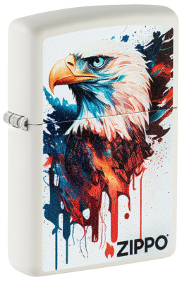 Зажигалка ZIPPO Нарисованный орел с белым матовым покрытием | Painted Eagle Design White Matte, латунь/сталь, белая, матовая, 38x13x57 мм