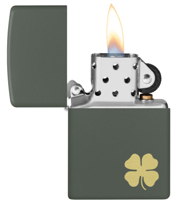 Зажигалка ZIPPO Четырехлистный клевер с зеленым матовым покрытием | Four Leaf Clover Green Matte, латунь/сталь, зеленая, 38x13x57 мм