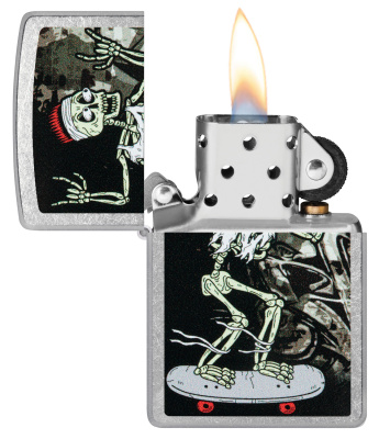 Зажигалка ZIPPO Скейтборд с покрытием поцарапанный хром | Skateboard Design Street Chrome, латунь/сталь, серебристая, 38x13x57 мм