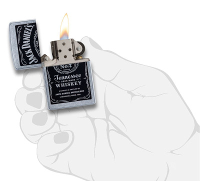 Зажигалка ZIPPO Джек Дэниэлс с покрытием поцарапанный хром | Jack Daniels® Street Chrome, латунь/сталь, серебристая, 38x13x57мм