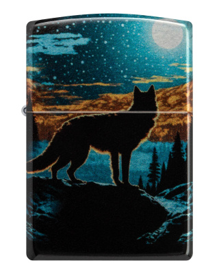 Зажигалка ZIPPO Moonlight Wolf Design с покрытием 540 Tumbled Chrome, латунь/сталь, разноцветная, 38x13x57 мм