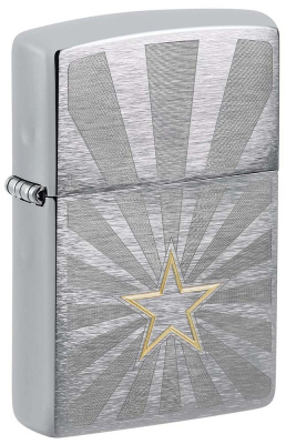 Зажигалка ZIPPO Звезда с покрытием матовый хром | Star Design Brushed Chrome, латунь/сталь, серебристая, 36x13x57 мм