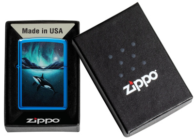 Зажигалка ZIPPO Кит с глянцевым синим покрытием | Whale High Polish Blue, латунь/сталь, синяя, глянцевая, 38x13x57 мм
