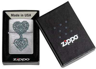 Зажигалка ZIPPO Корни любви с покрытием матовый хром | Rooted in Love Design Brushed Chrome, латунь/сталь, серебристая, 38x13x57 мм