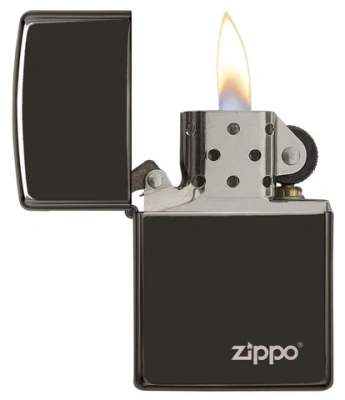 Зажигалка ZIPPO Classic с покрытием Ebony™, латунь/сталь, чёрная с логотипом, глянцевая, 38x13x57 мм