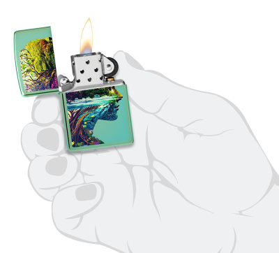 Зажигалка ZIPPO Единение с природой с зеленым глянцевым покрытием | One with Nature Design High Polish Green, латунь/сталь, зеленая, 38x13x57 мм