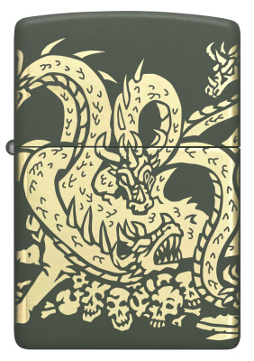 Зажигалка ZIPPO Dragon Design с покрытием Green Matte, латунь/сталь, зеленая, матовая, 38x13x57 мм