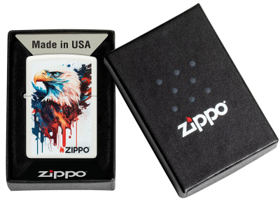 Зажигалка ZIPPO Нарисованный орел с белым матовым покрытием | Painted Eagle Design White Matte, латунь/сталь, белая, матовая, 38x13x57 мм