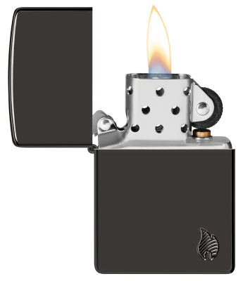 Зажигалка ZIPPO Armor® Пламя c глянцевым черным покрытием | Flame High Polish Black, латунь/сталь, черная, 38x13x57 мм