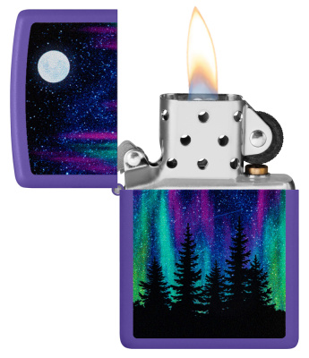 Зажигалка ZIPPO Ночь в лесу с фиолетовым матовым покрытием | Night In The Forest Purple Matte, латунь/сталь, фиолетовая, 38x13x57 мм