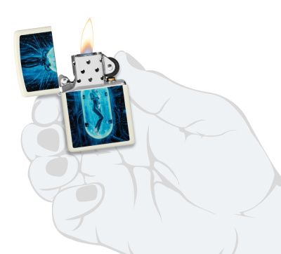 Зажигалка ZIPPO Woman in Tube с покрытием Glow In The Dark Green, латунь/сталь, белая, 38x13x57 мм