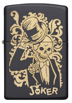 Зажигалка ZIPPO Джокер с черным матовым покрытием | Joker Black Matte, латунь/сталь, черная, 38x13x57 мм