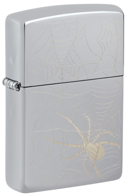 Зажигалка ZIPPO Паук с покрытием Глянцевый хром | Spider Design High Polish Chrome, латунь/сталь, серебристая, 38x13x57 мм