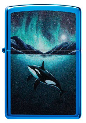 Зажигалка ZIPPO Кит с глянцевым синим покрытием | Whale High Polish Blue, латунь/сталь, синяя, глянцевая, 38x13x57 мм