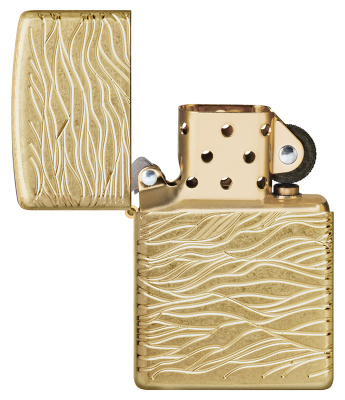 Зажигалка ZIPPO Armor® Luxury Waves Design с покрытием Tumbled Brass, латунь/сталь, золотистая, матовая, 38x13x57 мм