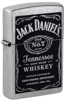 Зажигалка ZIPPO Джек Дэниэлс с покрытием поцарапанный хром | Jack Daniels® Street Chrome, латунь/сталь, серебристая, 38x13x57мм