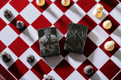 Зажигалка ZIPPO Skull King с покрытием High Polish Black, латунь/сталь, черная, глянцевая, 38x13x57 мм
