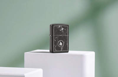 Зажигалка ZIPPO Marble Flame с покрытием High Polish Black, латунь/сталь, черная, глянцевая, 38x13x57 мм