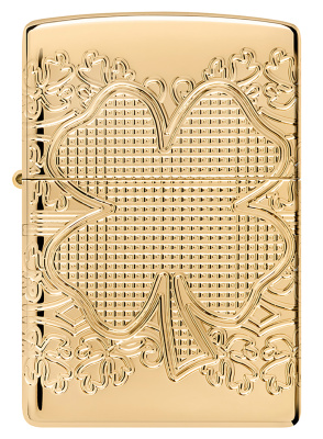 Зажигалка ZIPPO Armor® Счастливый клевер с глянцевым золотистым покрытием | Lucky Clover High Polish Gold Plate, латунь/сталь, золотистая, 38x13x57 мм