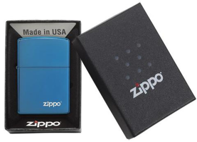 Зажигалка ZIPPO Classic с покрытием Sapphire™, с лого, латунь/сталь, синяя, глянцевая, 38x13x57 мм