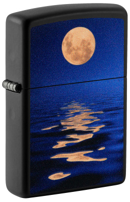 Зажигалка ZIPPO Закат луны с покрытием черный свет | Moon Sunset Black Light, латунь/сталь, чёрная, матовая, 38x13x57 мм