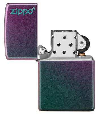 Зажигалка ZIPPO Логотип с зелено-фиолетовым покрытием | Logo Iridescent, латунь/сталь, фиолетовая, матовая, 38x13x57 мм