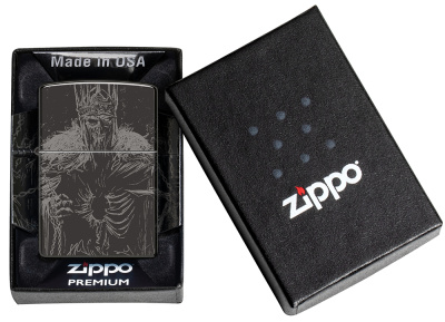 Зажигалка ZIPPO Skull King с покрытием High Polish Black, латунь/сталь, черная, глянцевая, 38x13x57 мм