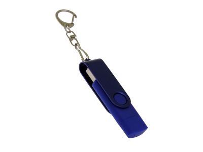 USB-флешка на 16 Гб 2 в 1 поворотный механизм, c дополнительным разъемом Type-C с одноцветным металлическим клипом, синий , размер 16ГБ