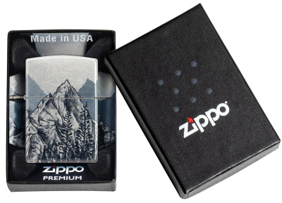 Зажигалка ZIPPO Mountain Sketch с покрытием 540 Tumbled Chrome, латунь/сталь, разноцветная, 38x13x57 мм