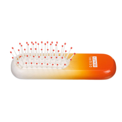 Щетка Dewal Beauty серия "Caramel"мини, массажная,на подушке,с нейлоновым штифтом, из бука,оранжевая с белым.
