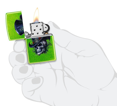 Зажигалка ZIPPO Steampunk Skeleton с покрытием Lurid™, латунь/сталь, зеленая, глянцевая, 38x13x57 мм