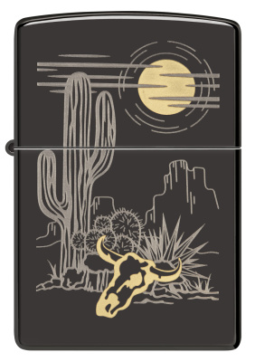 Зажигалка ZIPPO Western с покрытием High Polish Black, латунь/сталь, черная, глянцевая, 38x13x57 мм