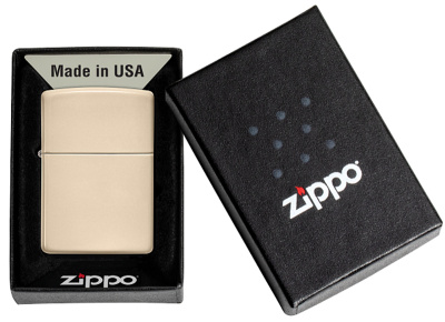 Зажигалка ZIPPO классическая со светло-песочным покрытием | Classic Flat Sand, латунь/сталь, бежевая, глянцевая, 38x13x57 мм