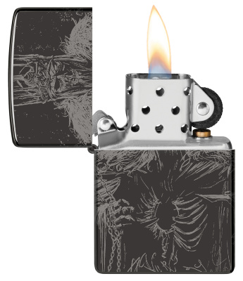 Зажигалка ZIPPO Skull King с покрытием High Polish Black, латунь/сталь, черная, глянцевая, 38x13x57 мм