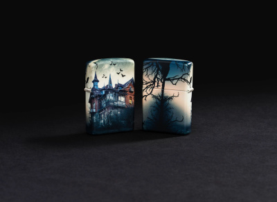 Зажигалка ZIPPO Horror House с покрытием 540 Matte, латунь/сталь, белая, 38x13x57 мм