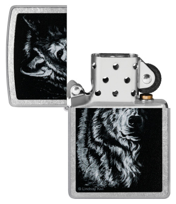 Зажигалка ZIPPO Shadow Wolf с покрытием Street Chrome, латунь/сталь, серебристая, матовая, 38x13x57 мм