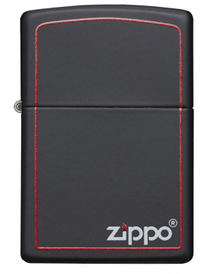 Зажигалка ZIPPO с фирменным логотипом и красной окантовкой с черным матовым покрытием | Black Matte, латунь/сталь, чёрная, матовая, 38x13x57 мм
