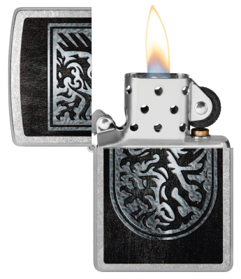 Зажигалка ZIPPO Дракон с покрытием поцарапанный хром | Dragon Design Street Chrome, латунь/сталь, серебристая, 38x13x57 мм